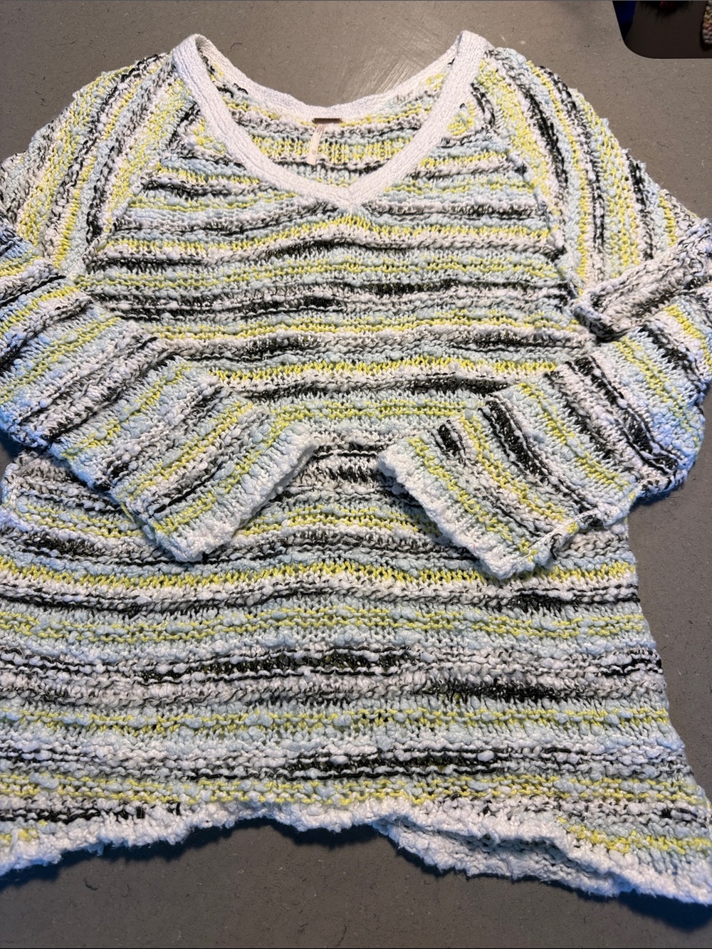 Free People Striped Scoop-Neck Sweater in White, Yellow, and Gray